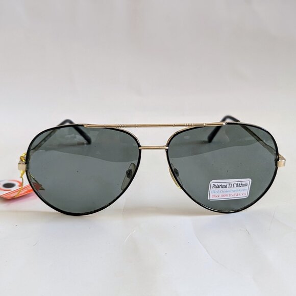 NWT Vintage 90's Classic Aviator Metal Polarized Sunglasses (Gold. Black) - Picture 1 of 5